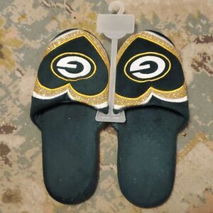 GREEN BAY PACKERS WOMENS GLITTER SLIDE SLIPPERs XL